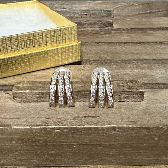 Swarovski Jewelry - Swarovski Crystal Very Rare vintage tripe row gold half hoop gold post earrings